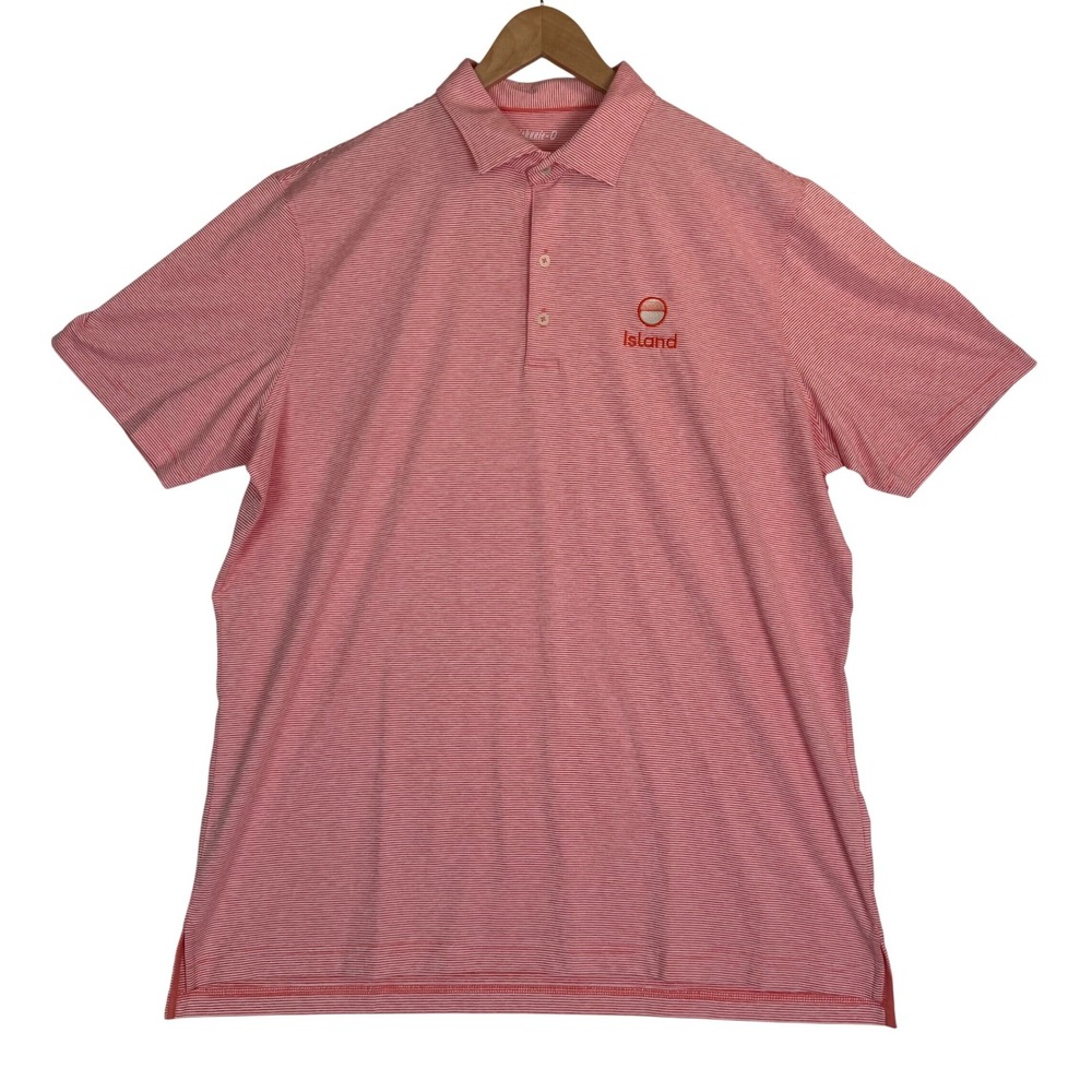 Johnnie-O‎ Men's Lyndon Golf Polo Shirt Pink White Stripes Sea Island Logo Sz XL